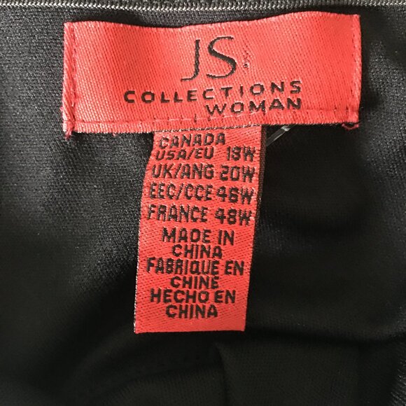 JS Collections Cocktail Dress Floral Accordion Draped Black Midi Dress 18W - Picture 8 of 8